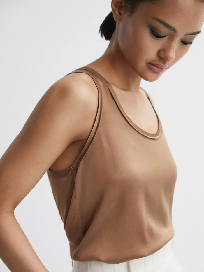 Reiss TShirts and Vests Riley Silk Front Vest Bronze 8211 Women