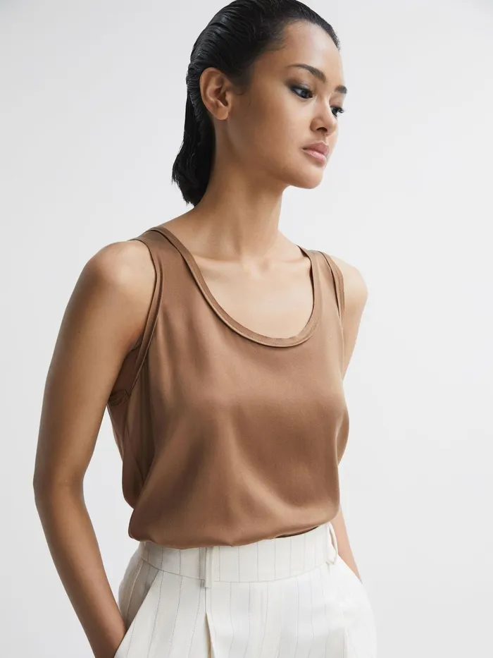 Reiss TShirts and Vests Riley Silk Front Vest Bronze 8211 Women