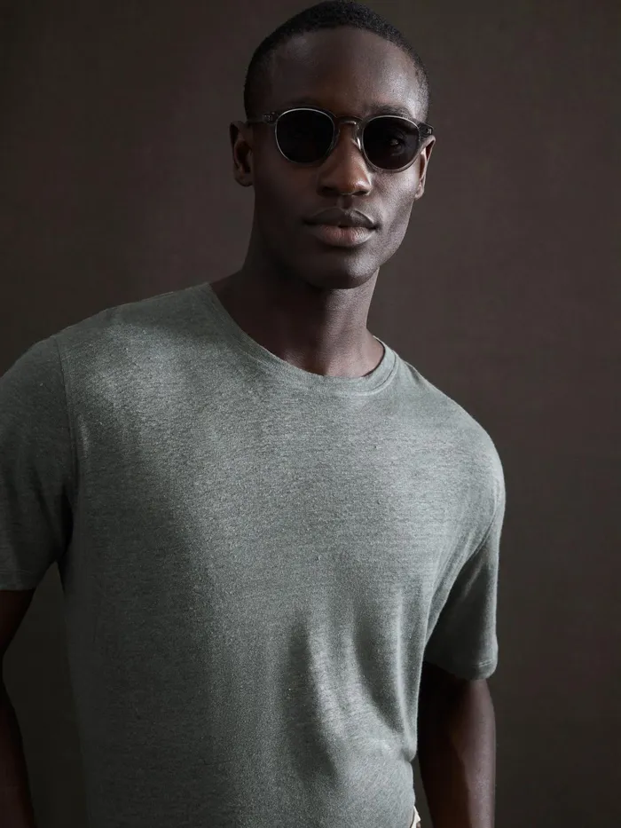 Reiss TShirts Venice Linen Crew Neck TShirt Fern Green 8211 Men