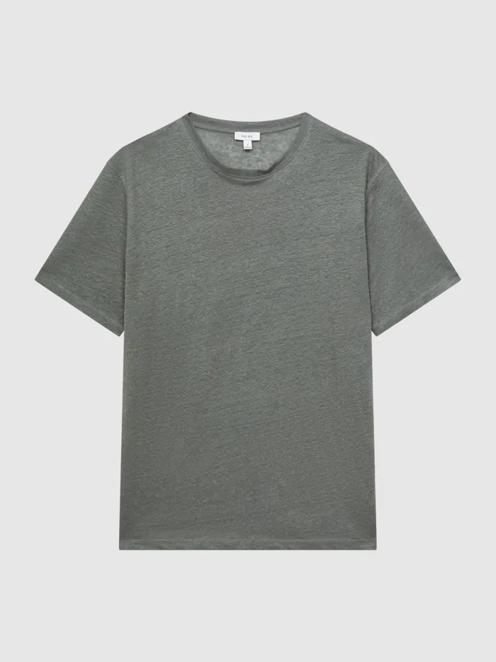Reiss TShirts Venice Linen Crew Neck TShirt Fern Green 8211 Men