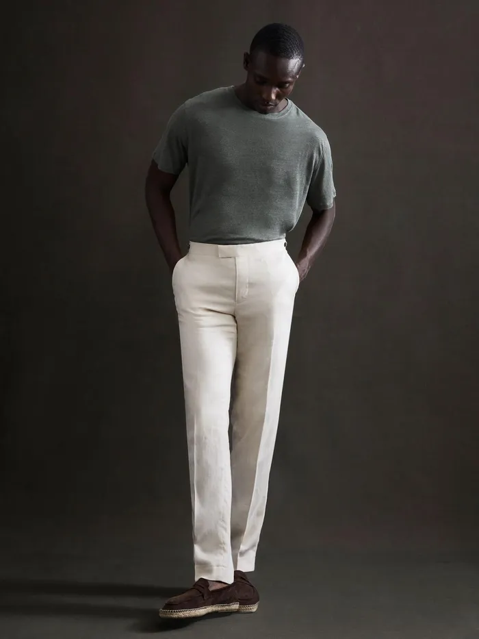 Reiss TShirts Venice Linen Crew Neck TShirt Fern Green 8211 Men