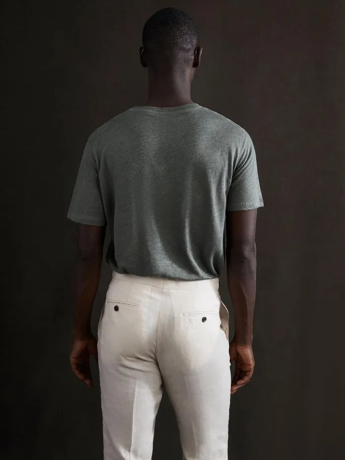 Reiss TShirts Venice Linen Crew Neck TShirt Fern Green 8211 Men