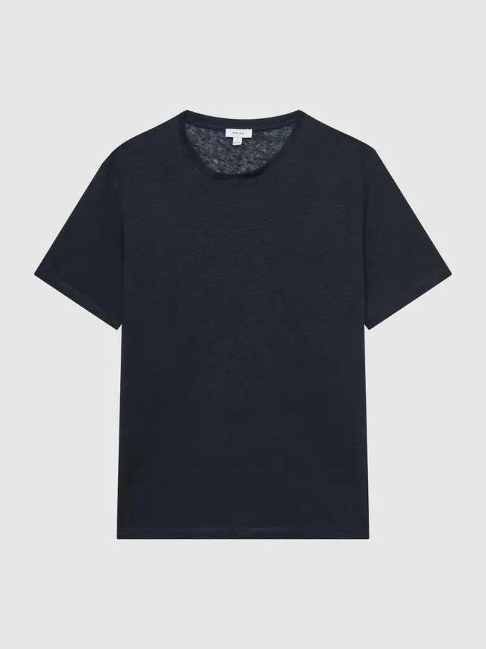 Reiss TShirts Venice Linen Crew Neck TShirt Navy 8211 Men