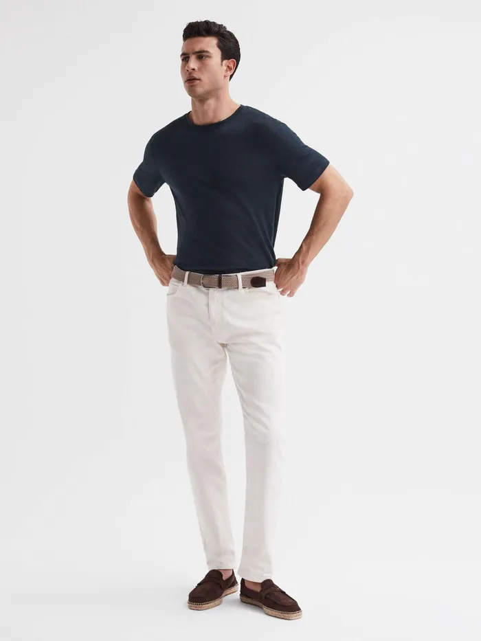 Reiss TShirts Venice Linen Crew Neck TShirt Navy 8211 Men