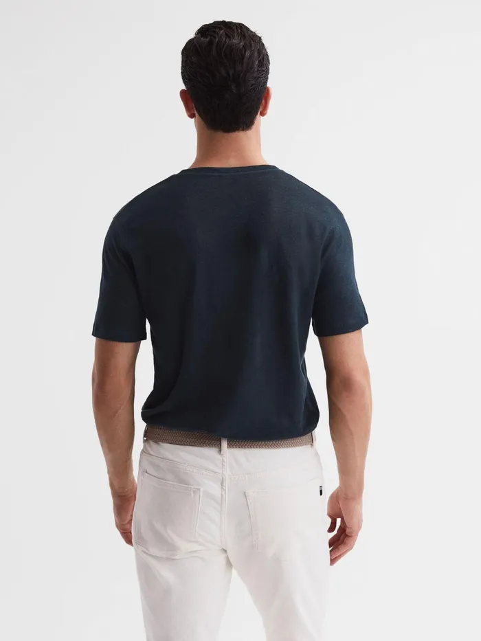 Reiss TShirts Venice Linen Crew Neck TShirt Navy 8211 Men