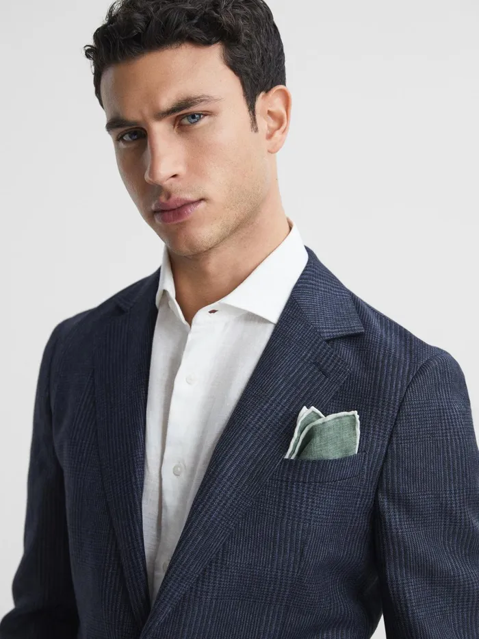 Reiss Ties and Pocket Squares Piazza Linen Plain Pocket Square Blue Melange 8211 Men