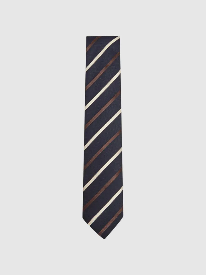 Reiss Ties and Pocket Squares Seville Silk Blend Striped Tie Navy 8211 Men