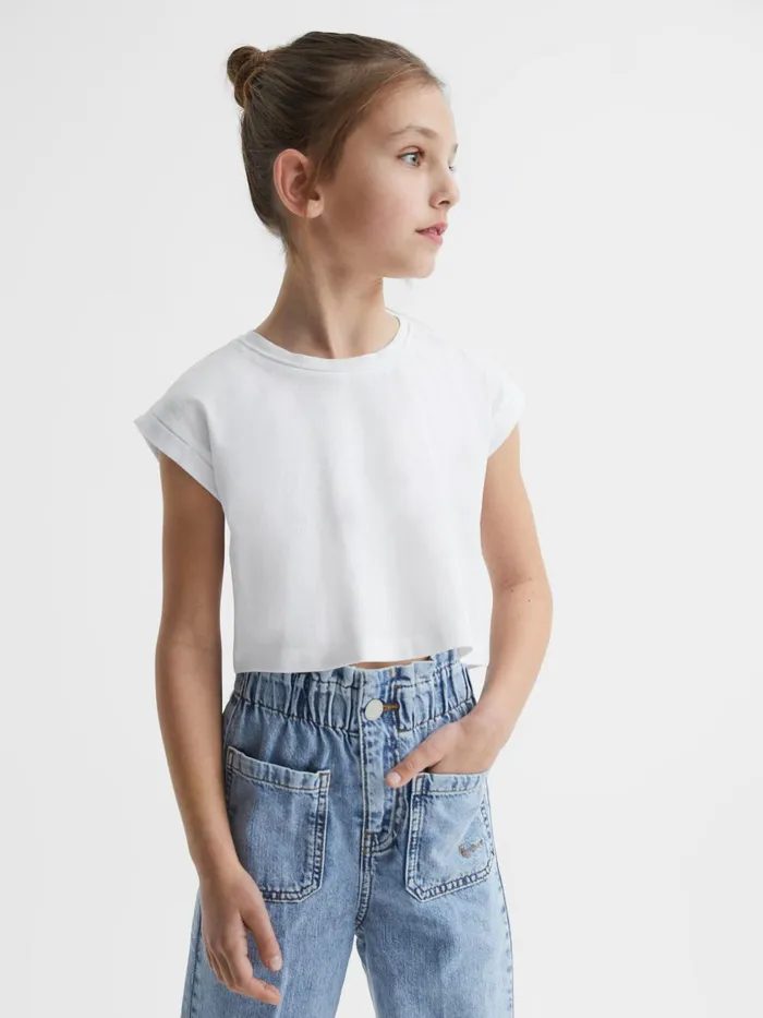 Reiss Tops and Tshirts Terry Cotton Crew Neck Cropped TShirt White 8211 Children Reiss Tops and Tshirts Terry Cotton Crew Neck Cropped TShirt White 8211 Children