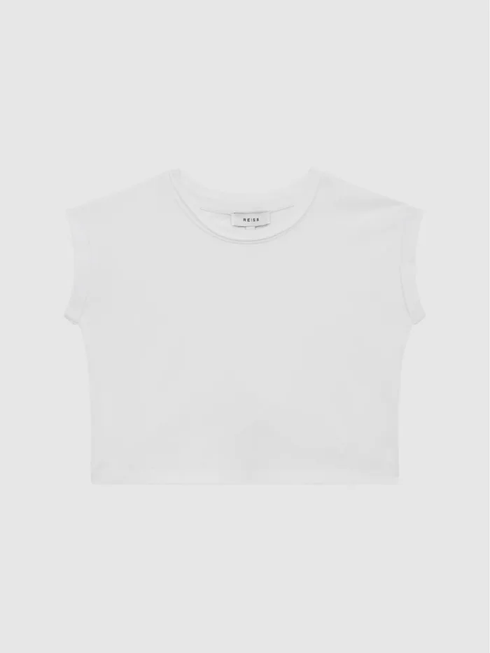 Reiss Tops and Tshirts Terry Cotton Crew Neck Cropped TShirt White 8211 Children