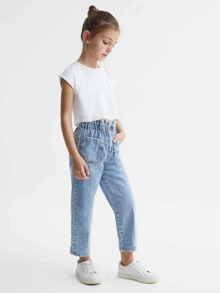 Reiss Tops and Tshirts Terry Cotton Crew Neck Cropped TShirt White 8211 Children