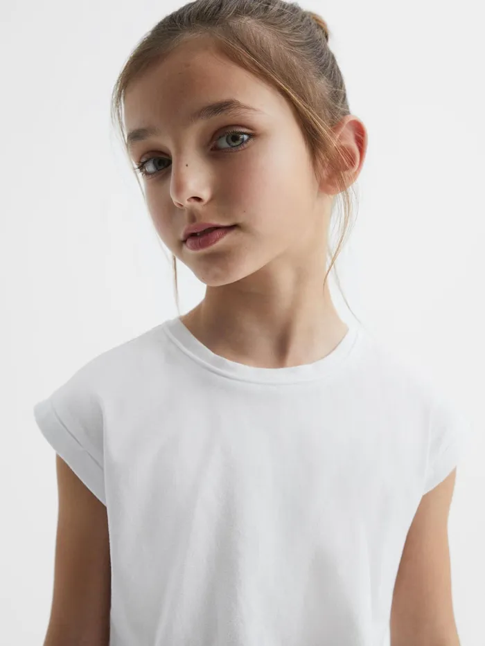 Reiss Tops and Tshirts Terry Cotton Crew Neck Cropped TShirt White 8211 Children