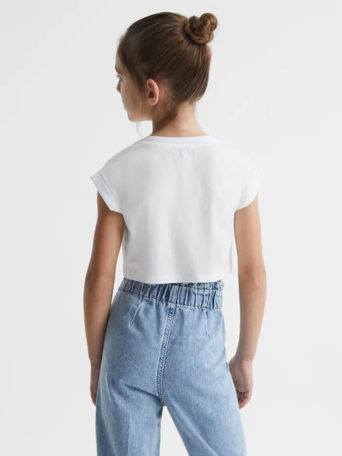 Reiss Tops and Tshirts Terry Cotton Crew Neck Cropped TShirt White 8211 Children