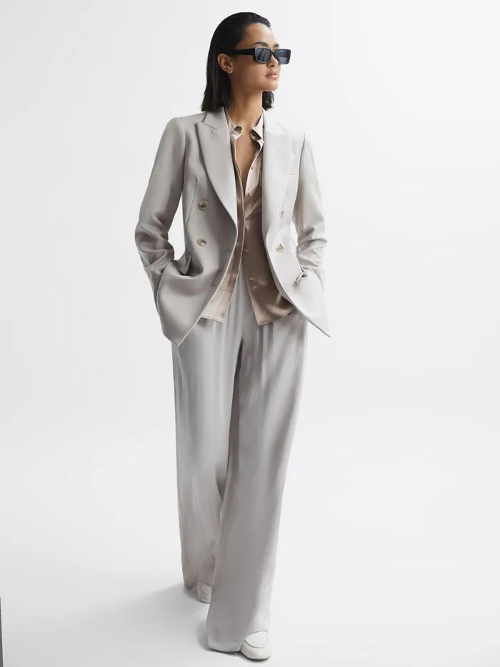 Reiss Tops Aubrey Silk Short Sleeve Button Through Shirt Champagne 8211 Women