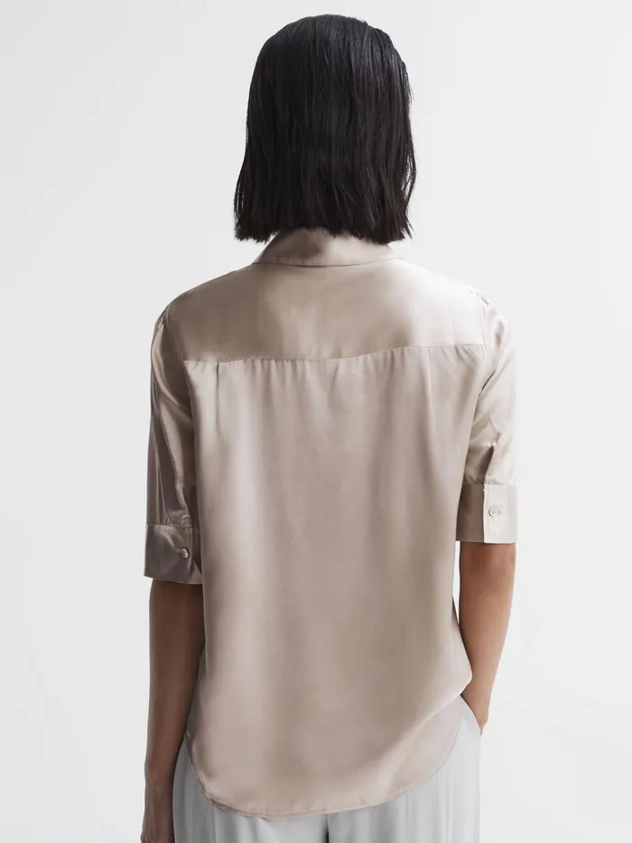 Reiss Tops Aubrey Silk Short Sleeve Button Through Shirt Champagne 8211 Women