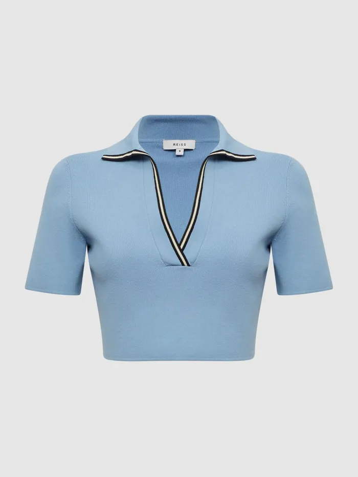 Reiss Tops Brooke Cropped Polo Shirt CoOrd Blue 8211 Women