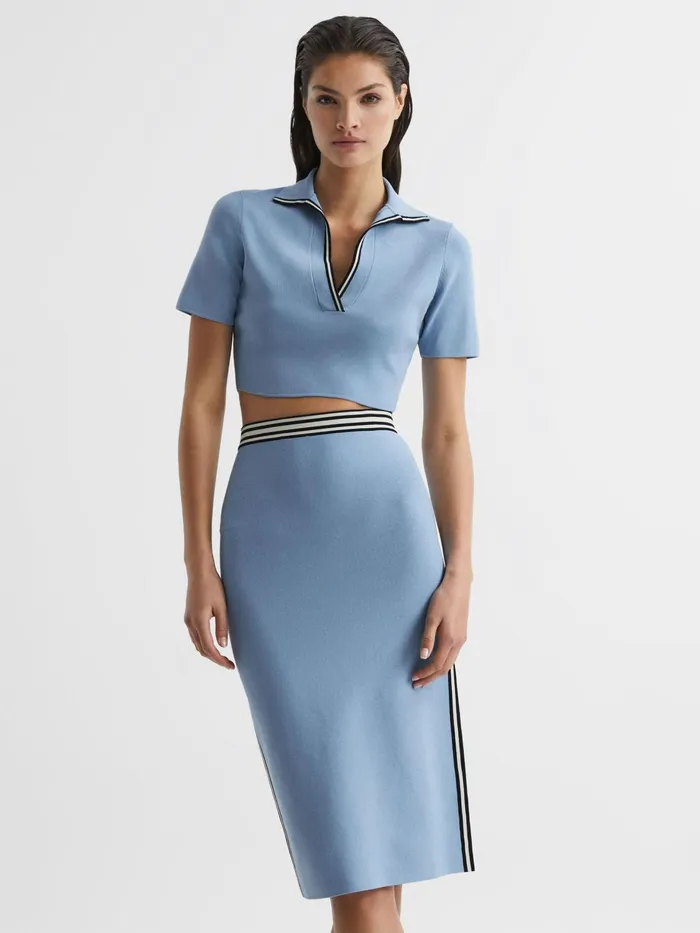 Reiss Tops Brooke Cropped Polo Shirt CoOrd Blue 8211 Women