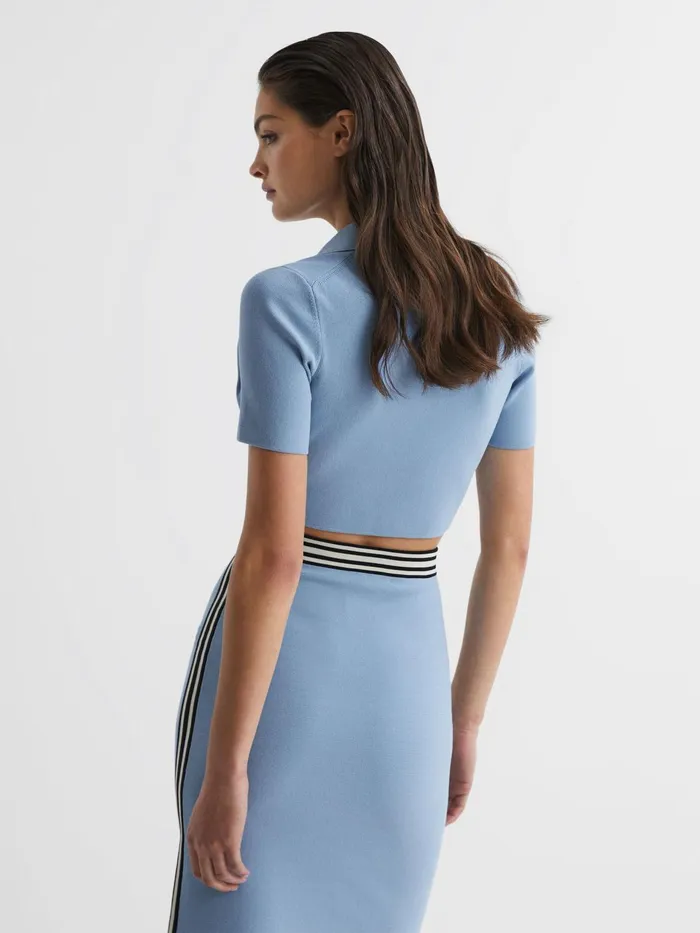 Reiss Tops Brooke Cropped Polo Shirt CoOrd Blue 8211 Women