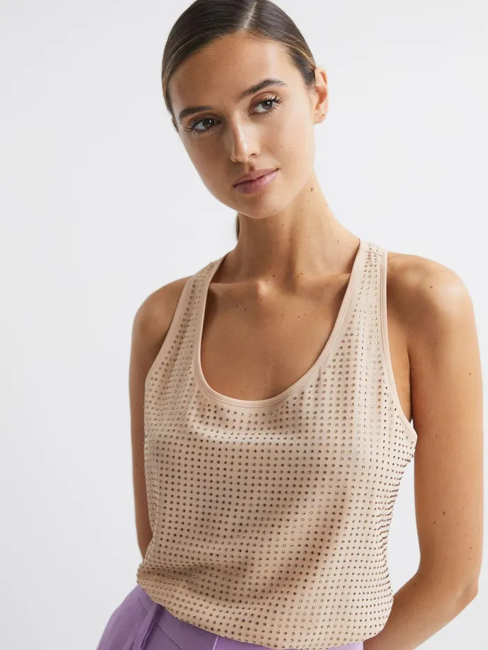 Reiss Tops Brooklyn Embellished Scoop Neck Vest Nude 8211 Women