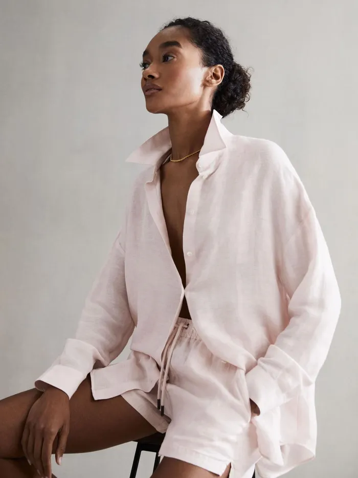 Reiss Tops Ellis Oversized Long Sleeve Shirt Pink 8211 Women