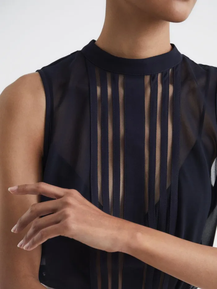 Reiss Tops Emery Sheer Striped Sleeveless Blouse Navy 8211 Women