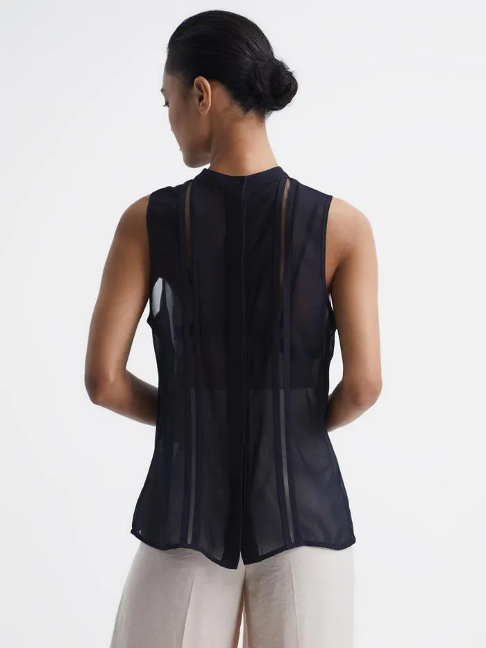 Reiss Tops Emery Sheer Striped Sleeveless Blouse Navy 8211 Women