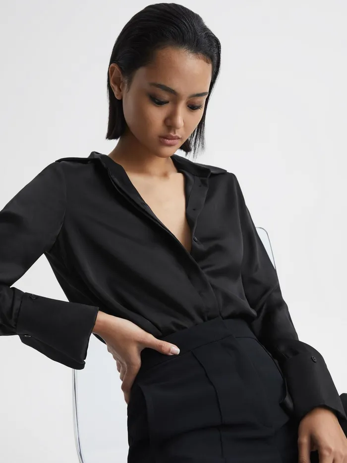 Reiss Tops Hailey Silk Shirt Black 8211 Women