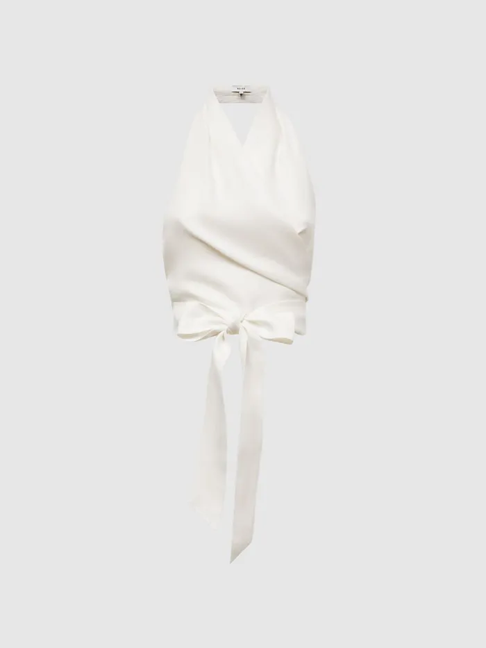 Reiss Tops Hollie Halter Neck Linen Blend Crop Top White 8211 Women