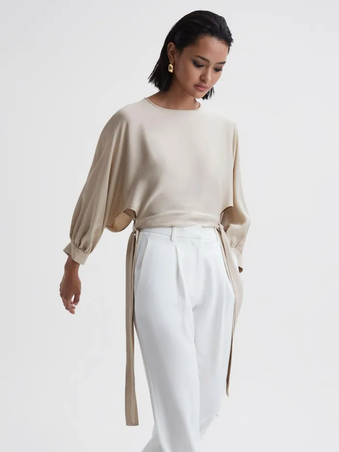 Reiss Tops Imogen Blouson Style Cropped Blouse Champagne 8211 Women