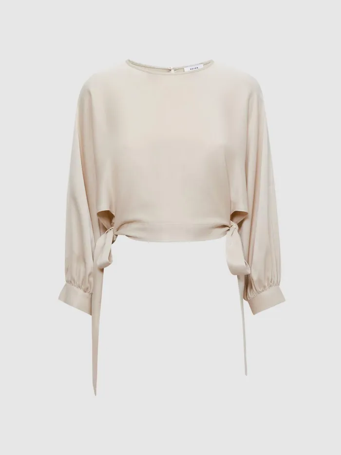 Reiss Tops Imogen Blouson Style Cropped Blouse Champagne 8211 Women