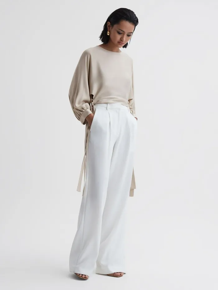 Reiss Tops Imogen Blouson Style Cropped Blouse Champagne 8211 Women