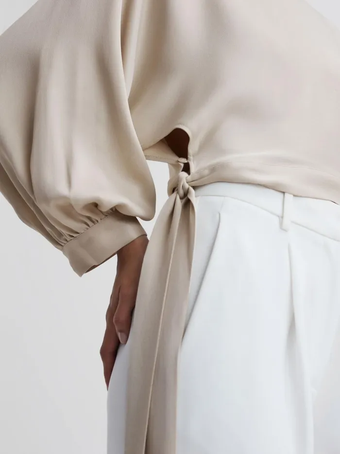 Reiss Tops Imogen Blouson Style Cropped Blouse Champagne 8211 Women
