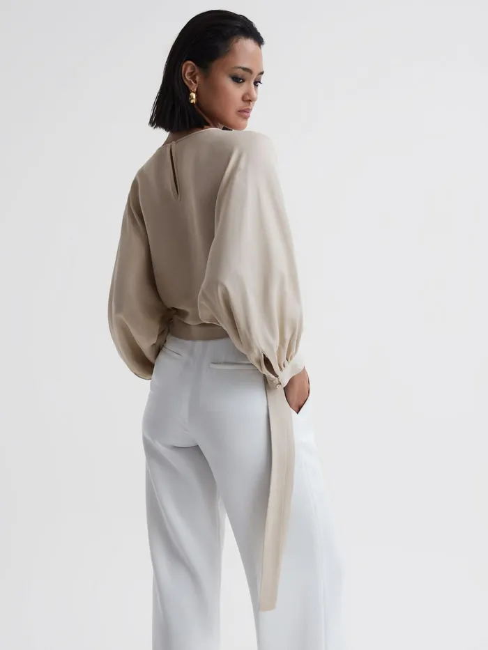 Reiss Tops Imogen Blouson Style Cropped Blouse Champagne 8211 Women