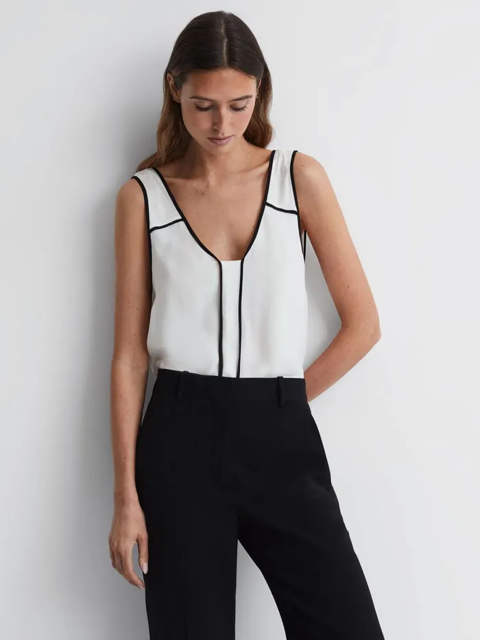 Reiss Tops Jessy Sleeveless VNeck Vest Ivoryblack 8211 Women