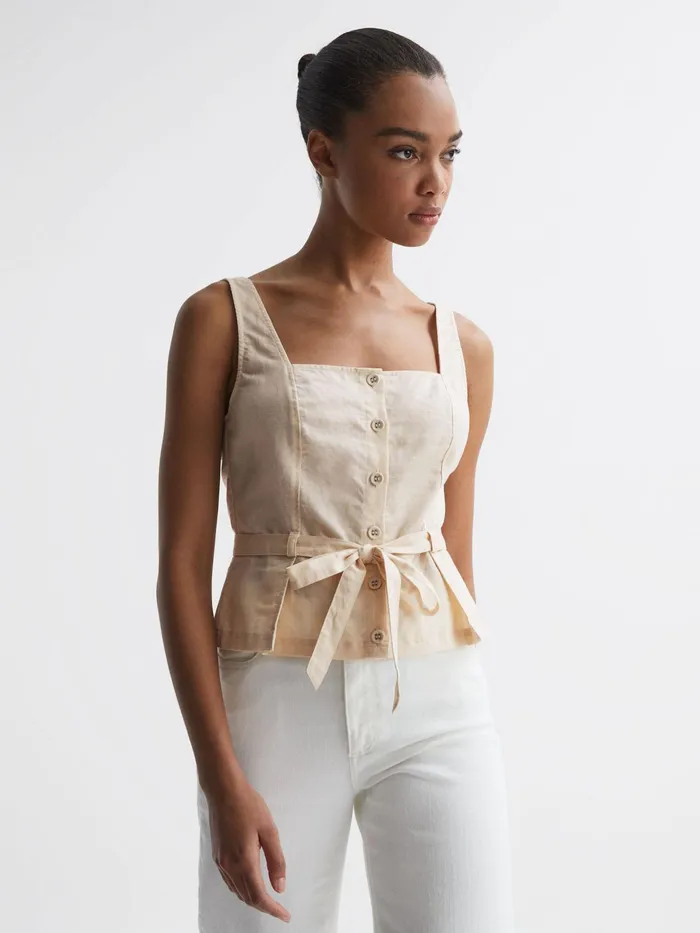 Reiss Tops Melbye Paige Square Neck Belted Top Antique Paper 8211 Women