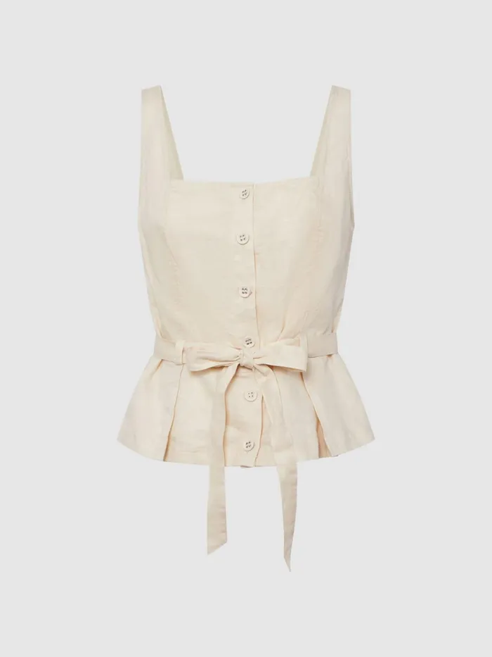 Reiss Tops Melbye Paige Square Neck Belted Top Antique Paper 8211 Women