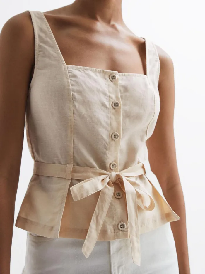 Reiss Tops Melbye Paige Square Neck Belted Top Antique Paper 8211 Women