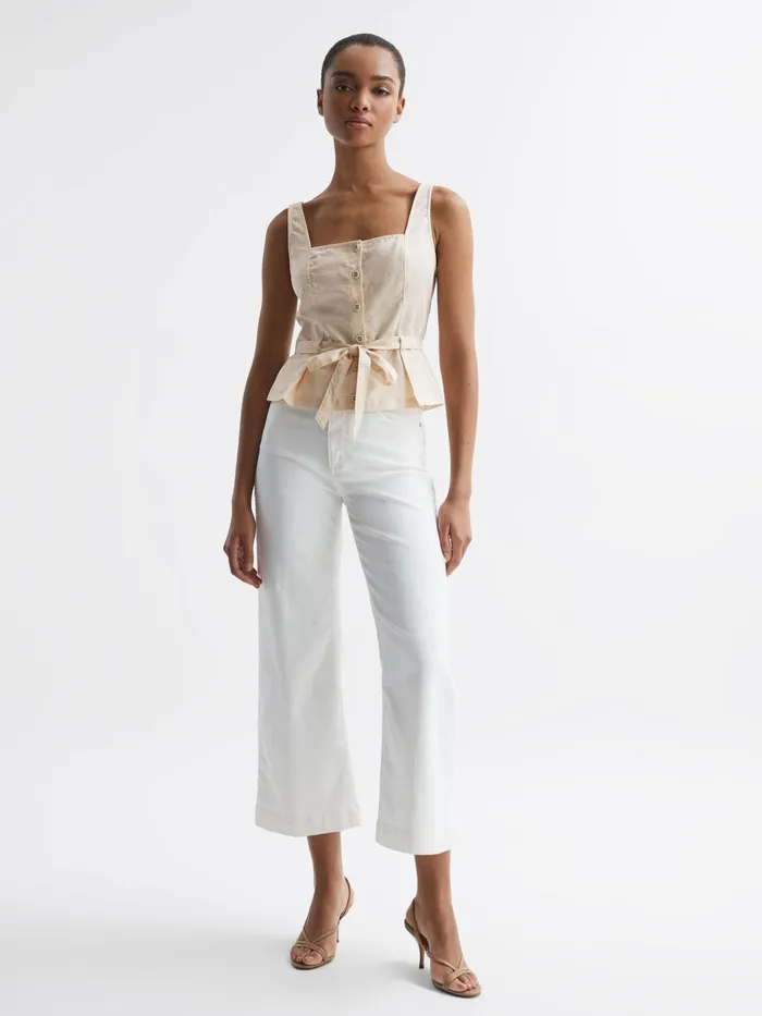 Reiss Tops Melbye Paige Square Neck Belted Top Antique Paper 8211 Women