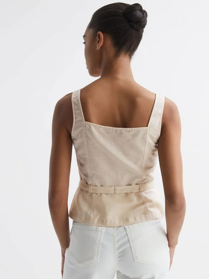 Reiss Tops Melbye Paige Square Neck Belted Top Antique Paper 8211 Women