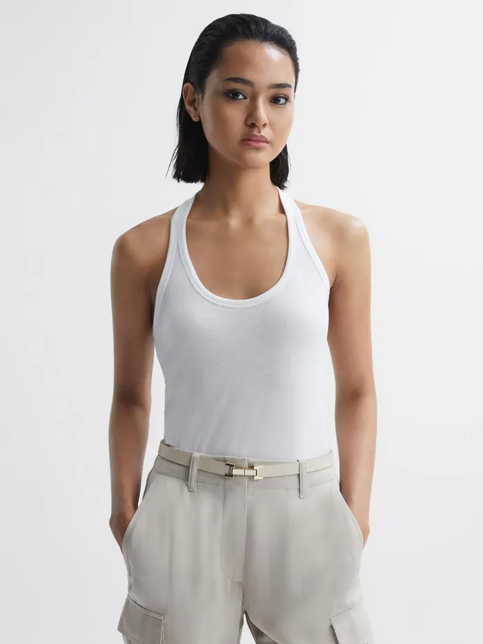 Reiss Tops Molly Cotton Halter Neck Vest White 8211 Women