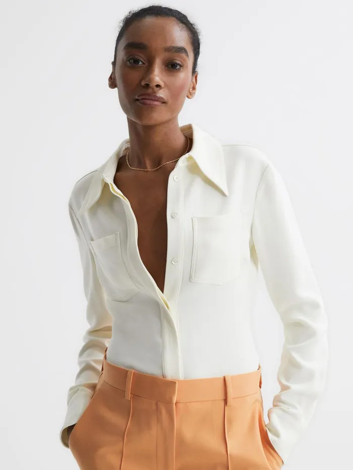 Reiss Tops Natalia Stitch Detail Fitted Shirt Ivory 8211 Women
