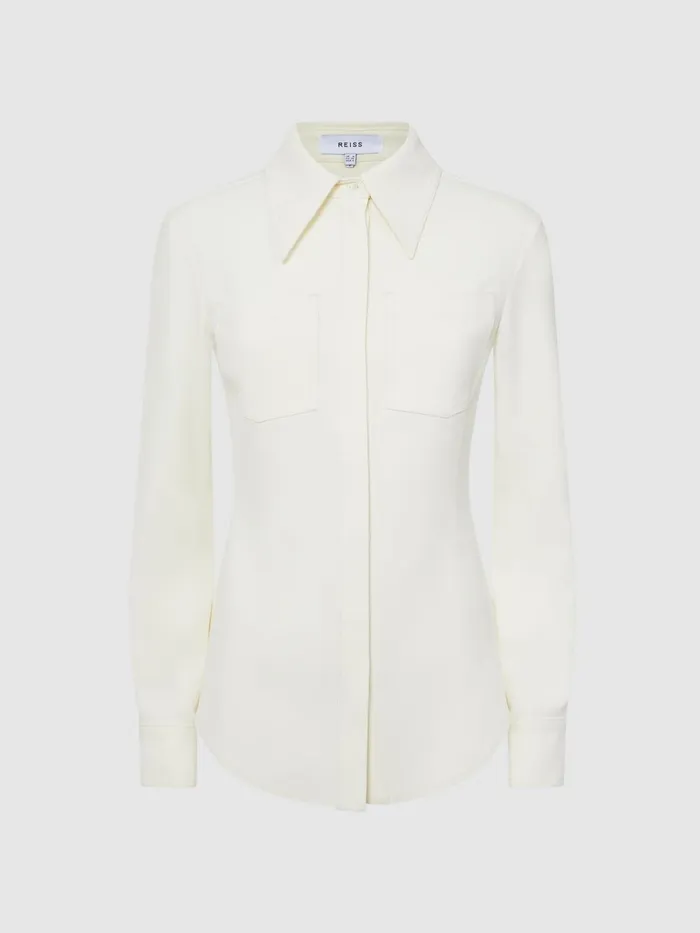 Reiss Tops Natalia Stitch Detail Fitted Shirt Ivory 8211 Women
