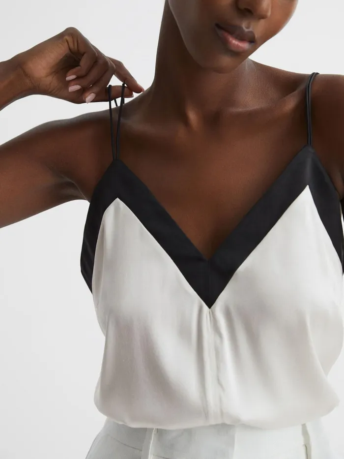 Reiss Tops Payton Silk Blend Colourblock Vest Ivoryblack 8211 Women