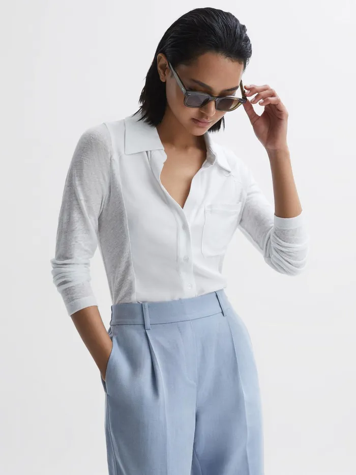 Reiss Tops Phillipa Linen Sheer Button Through Shirt White 8211 Women