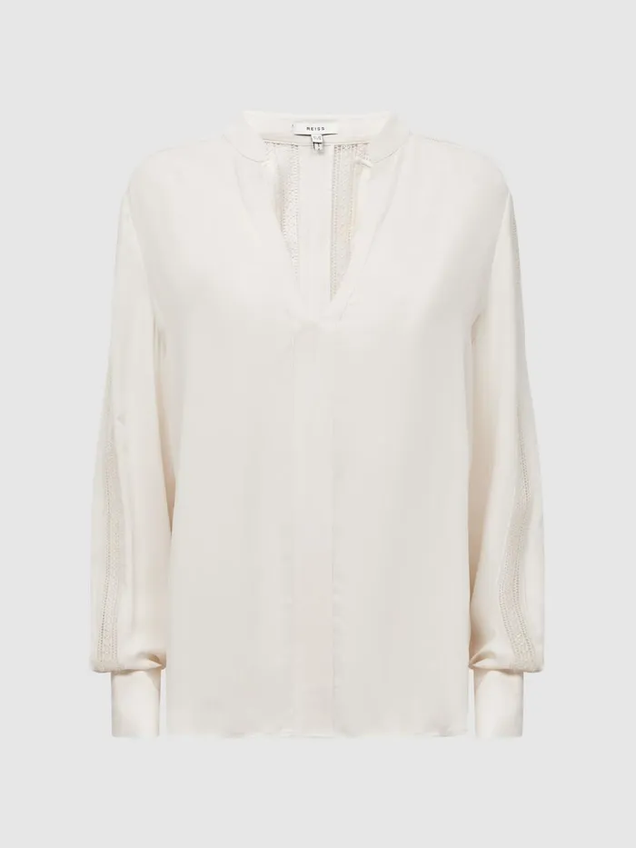 Reiss Tops Rowan Lace VNeck Blouse Cream 8211 Women