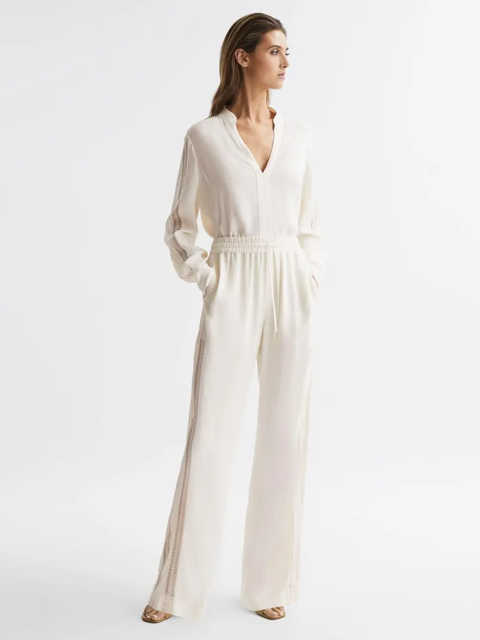 Reiss Tops Rowan Lace VNeck Blouse Cream 8211 Women