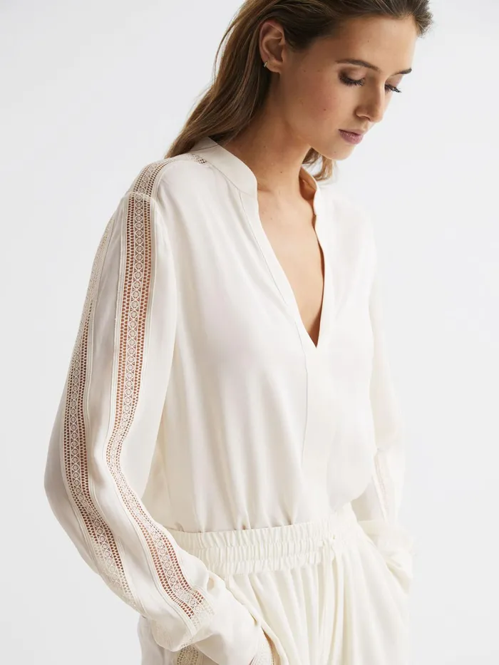 Reiss Tops Rowan Lace VNeck Blouse Cream 8211 Women
