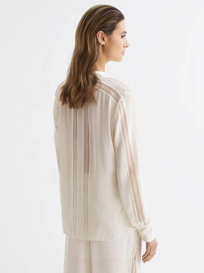 Reiss Tops Rowan Lace VNeck Blouse Cream 8211 Women