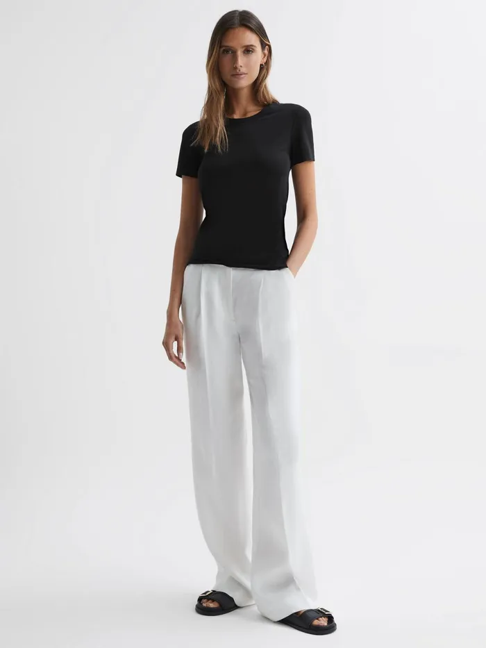 Reiss Tops Sandy Fitted Cotton Crew Neck TShirt Black 8211 Women