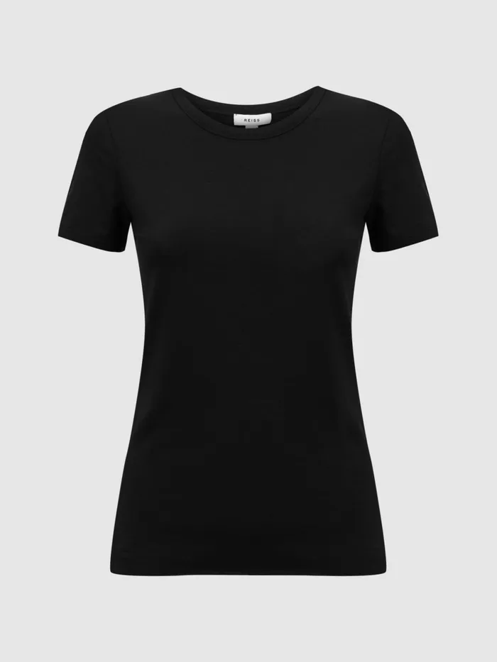 Reiss Tops Sandy Fitted Cotton Crew Neck TShirt Black 8211 Women