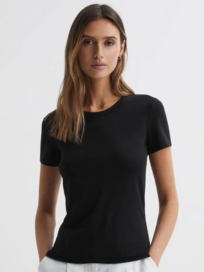 Reiss Tops Sandy Fitted Cotton Crew Neck TShirt Black 8211 Women